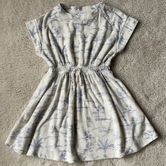 Zara | White & Blue Palm Tree Print Terry Cloth Dress | 7 - Picture 1 of 9